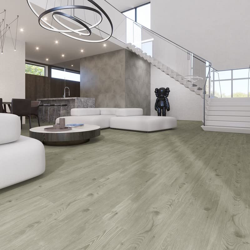 Miniatura 6 de Lucida Surfaces Azulejos de vinilo de lujo  Piso adhesivo para instalación de bricolaje  Tablón de muestra  GlueCore Pro  Gris cielo