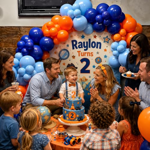 Image of HILAVO Blue and Orange Balloons, 60PCS 12 Inch Royal Light Blue and Orange Beige Balloon Confetti Balloons for Kids Space Theme Party Baby Shower Birthday Graduation Party Decoration