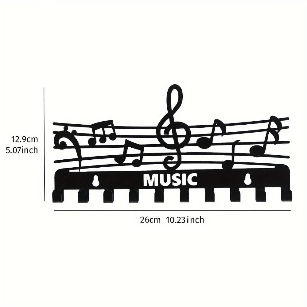 Percha Decoración de pared creativa, uso doméstico en interiores, elegante, estante almacenamiento notas musicales, ganchos for llaves negros, colgador