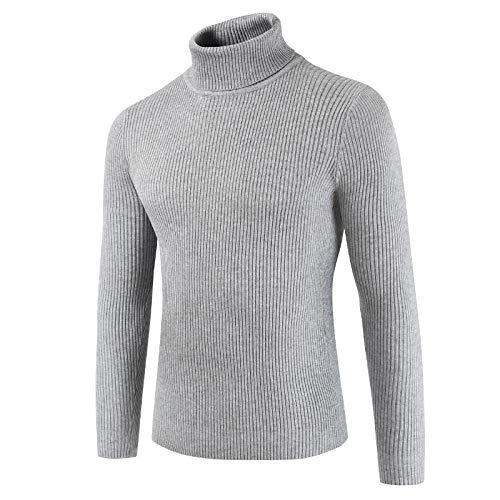 Angbater Casual Men Turtleneck T-Shirts Thermal Basic Slim Fit Ribbed Knitted Lightweight Pullover Sweaters Grey