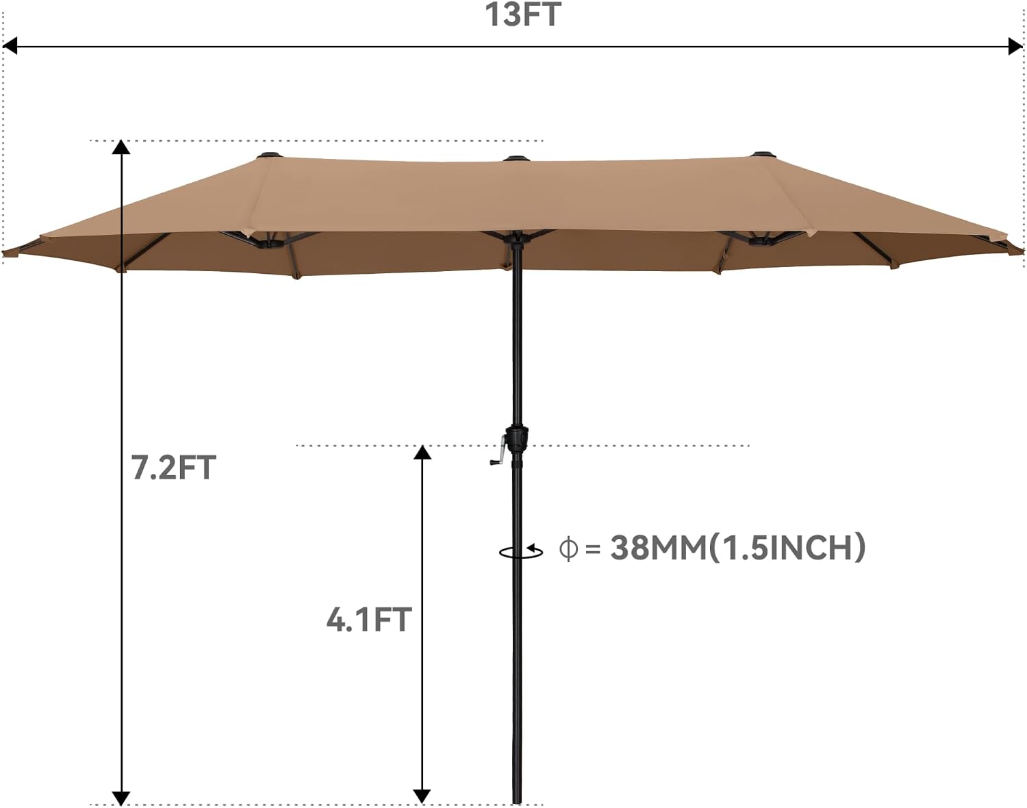 GREEN PARTY 13ft Rectangle Patio Umbrella, Double Sided Outdoor Table Umbrella with Crank & 1.5" Pole, Large Market Umbrella for Poolside Garden Deck Backyard, Tawny