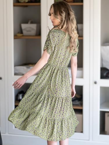 Image of Allegra K Women's Cottagecore Floral Dress Puff Sleeves Smocked Midi Dresses