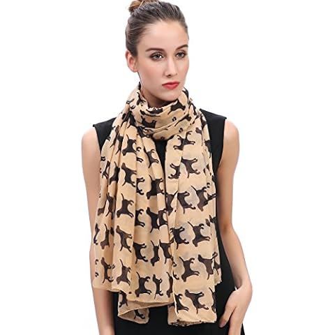 Lina & Lily Labrador Dog Print Women's Large Scarf Lightweight (Camel/Black)(Size: One Size) Cover