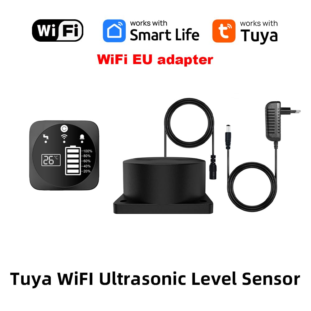 WLAN Ultraschallsensor mit Display, Zisterne Wassertank Sensor 0,1–5 m Wassermelder App-Steuerung via Tuya, IP65 Flüssigkeit Öltanks Ölstand Überwachung Sensor Controller Alarm-Anzeige