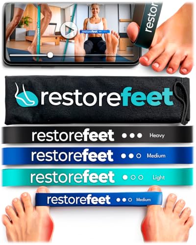 RestoreFeet Hallux Valgus Korrektur Band – 3 elastische Widerstandsbänder 28 cm zur Ballenzehen Korrektur – Bandage aus BPA-freiem Silikon – Training für Damen & Herren, Yoga & Physiotherapie RestoreFeet Hallux Valgus Korrektur Band – 3 elastische Widerstandsbänder 28 cm zur Ballenzehen Korrektur – Bandage aus BPA-freiem Silikon – Training für Damen & Herren, Yoga & Physiotherapie