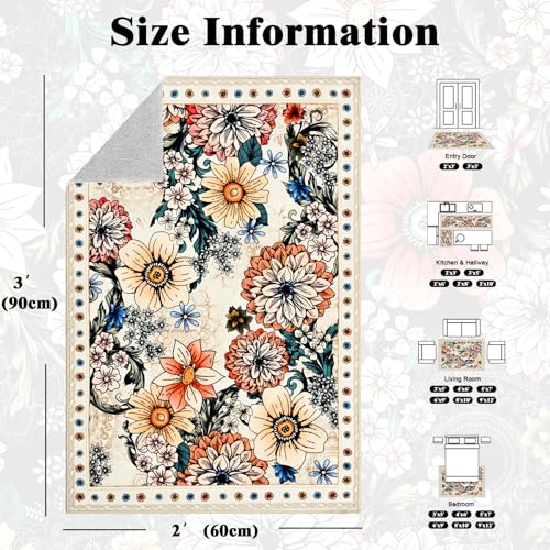 Tapete floral beige Boho Yinhua 2x3 pies miniatura 2
