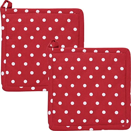 REDBEST Topflappen, Untersetzer Punkte 2er-Pack, 100% Baumwolle rot...