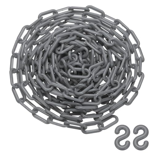 PATIKIL 25 Feet Plastic Chain Link, Safety Barrier Chain 0.8x1.4 Inch Buckle Lightweight Waterproof Crowd Control Queue Line Concerts Parking DIY Craft Fence Gate, Silver Tone