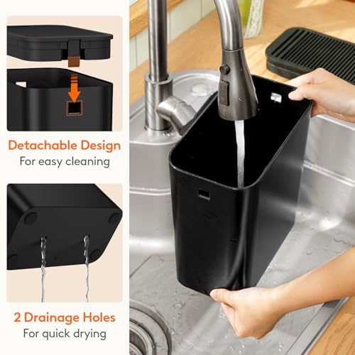 Lifewit Knife Holder Without Knives, Plastic Universal Knife Organiser, Space Saver Kitchen Storage Organizer with Detachable Scissors and Sharpening Rods Slots, Hold Up to 25 Knives,Black - Image 5