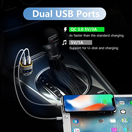 Bluetooth Fm Transmitter For Car, Sonru Car Radio Bluetooth Adapter Music Player Kit, Support Qc3.0 Usb Charging, Handsfree Call, Siri Google Assistant, Sd Card/U Disk, 7 Color Lights/Led Voltmeter #TOP2