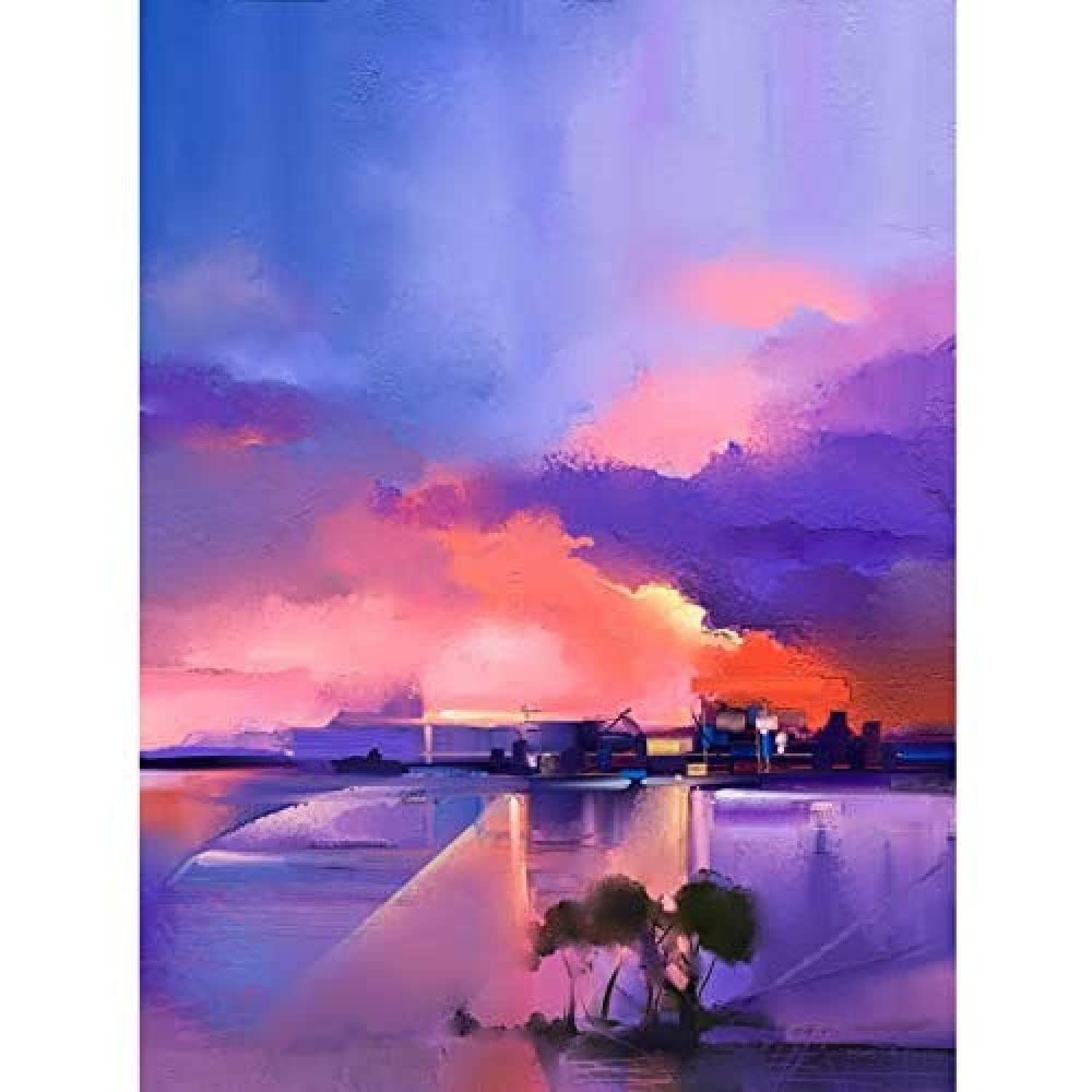 Wee Blue Coo Abstract Sunset on Lake Unframed Art Print Poster Wall Decor 12x16 inch