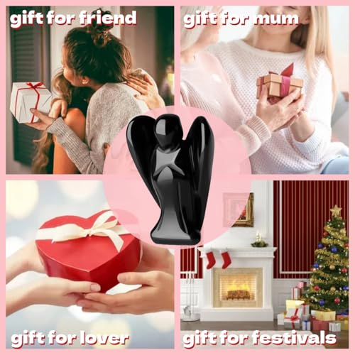 SAHOOTTIE 2" Obsidian Crystal Angel Black Guardian Pocket Angel Gifts for Women Healing Crystal Gifts - Image 6
