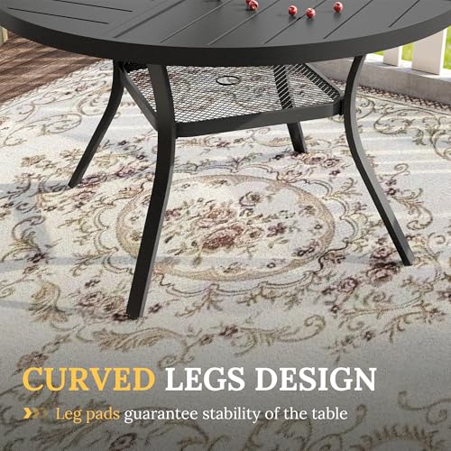 Image of VICLLAX Round Patio Table with Adjustable Umbrella Hole for 6, All Weather 47.2 inch Metal Outdoor Dining Table for Lawn Garden, Black