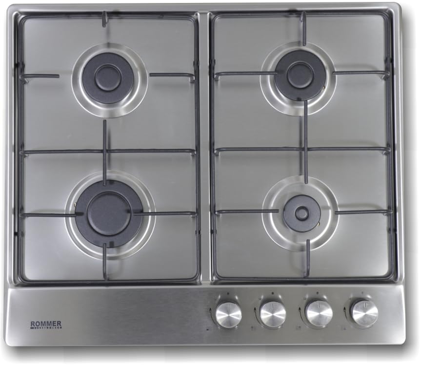Placa gas Inox Rommer PGM-4 INOX, 4 fuegos, 7500W, INOX