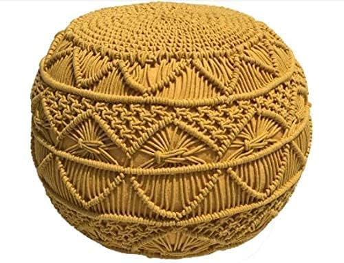 THE HOME TALK Hand Woven Macrame Pouf | Ottoman Footrest | Bean Bag, Floor Chair for Living Room, Bedroom, Kid’s Room, Hall | Cotton Knitted | Small Furniture | 18’’ x 18’’ x 14’’ | Yellow