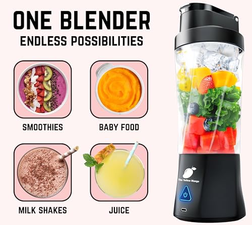 Image of TORPEDO Portable Blender (Black), Cordless, 24oz. Vessel, Personal Blender for Shakes & Smoothies, BPA Free, Leakproof Sip Lid & Self Cleaning - Travel with 6 Sharp Blade, USB - C Metal Cable Charger