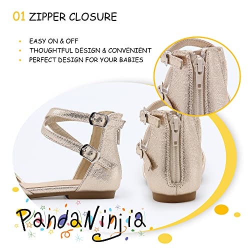 PANDANINJIA Girls Dress Shoes Flats Wedding Party School Toddler Little Kids Ankle Strap Ballet Flats Sandals4