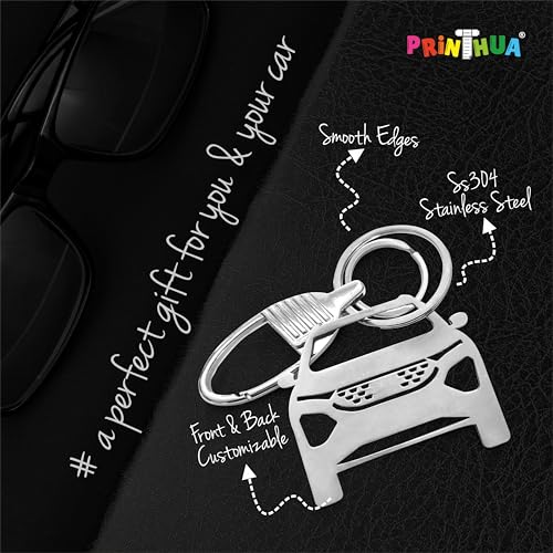 Image of PRINTHUA Personalized Stainless Steel Car Keychain - Customize Your Car Number Plate on Car Model Keychain, Gift for Car Lovers, Family Members & Loved Ones, Silver