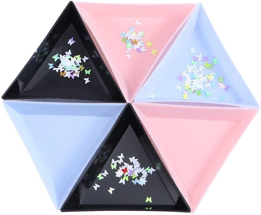 Jowxsx 10Pcs Pink Triangle Nail Art Tray Rhinestone Storage Holder Display Plate Crystal Sorting Trays Beads Decor Picker Sorting Storage Plates Tray Beading Mats, Trays and Boards