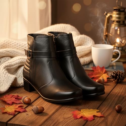 Image of TRASE Stylish Boots for Woman | Synthetic Leather Trendy Winter Shoes with Buckle Strap & Zipper | Comfortable & Lightweight Ladies Footwear