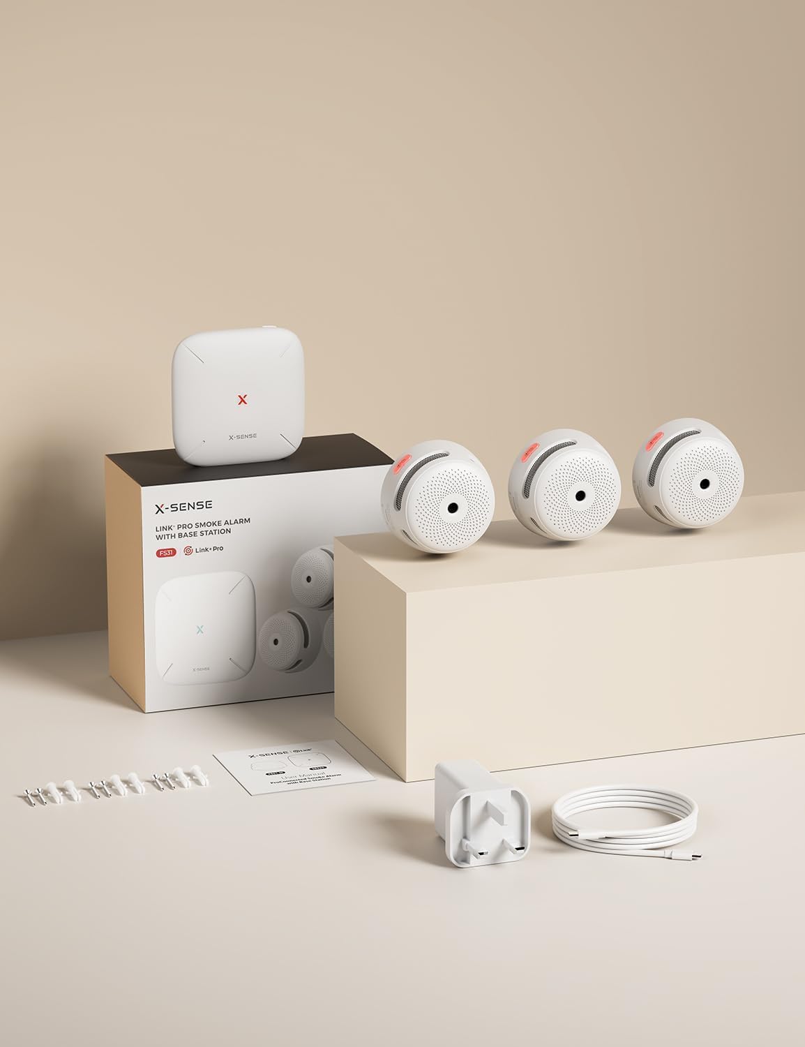 X-Sense Rilevatore di fumo Wi-Fi per la casa con stazione base SBS50, allarme antifumo intelligente interconnesso senza fili, sistema di sicurezza domestica, allarme antincendio intelligente,