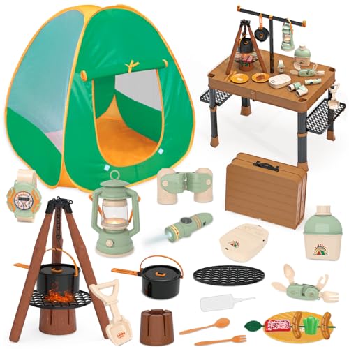 Fisca 62PCS Kinder Spielzelt - Campingzelt mit Ausrüstung & Werkzeug,...