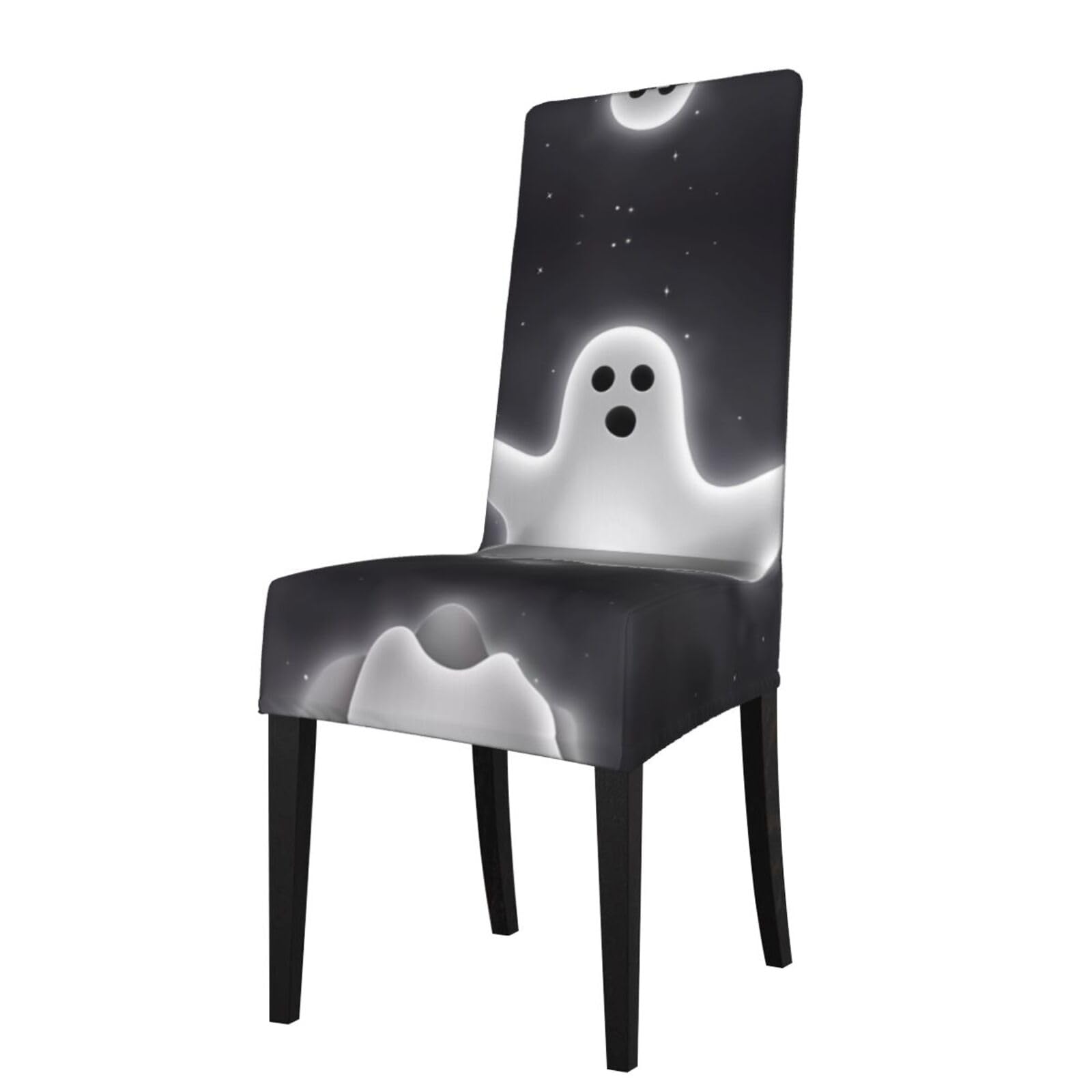 HJFCZH Black and Halloween Ghost Prints Dining Chair Throw Covers – Stretchable Polyester-Spandex Fabric for Elegant Home & Event Decor - Universal Fit & Easy Care