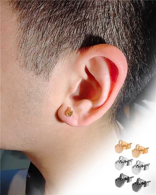 Aretes de dedo medio, 3 pares de aretes divertidos para mujer, dorados, plateados y negros para hombre 4