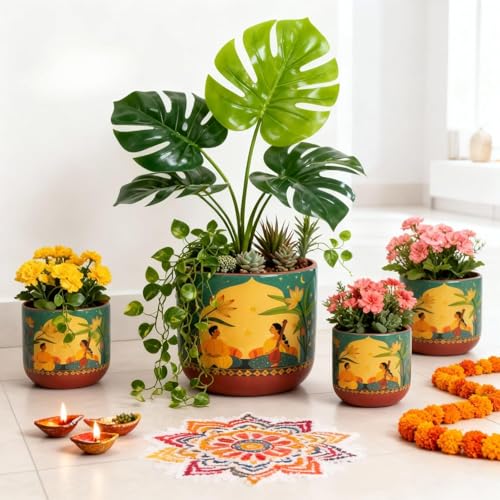 Image of Terracotta Planter - Premium Glass Coated Peacock Design Planters for Home Decor | Artistic Flower Pots for Garden & Indoor Plant Pot (Teal, Medium)