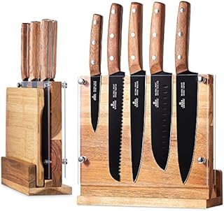 ENOKING Magnetic Knife Block, Natural Wooden Knives Holder Rack with Double Sided Magnetic and Transparent Acrylic Protection Shield for Kitchen Multifunctional Storage (Without Knives&Cutting Board)