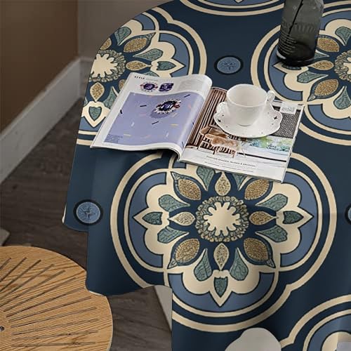 Nappe de table ronde marron 127cm imperméable lavable en machine pour buffet - 8