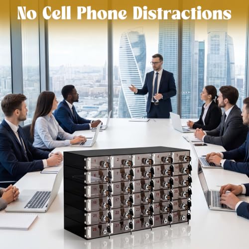 Image of Layhit 30 Slots Cell Phone Locker Box for Classroom Black Acrylic Cell Phone Storage Cabinet Bin with Door Locks for Classroom School Students Office Factory Employees