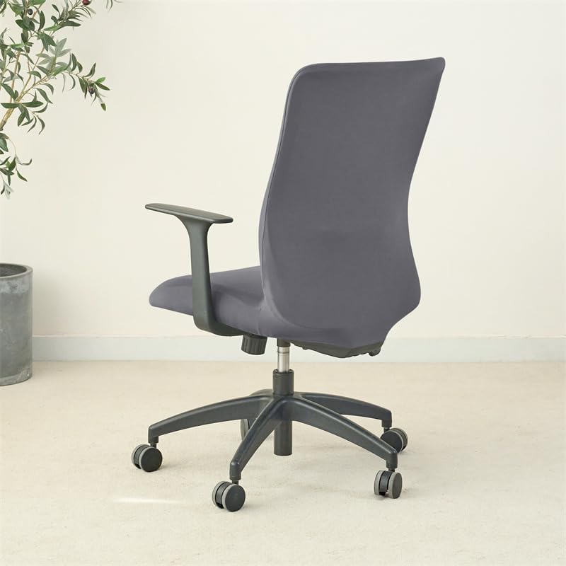 Miniatura 6 de 1PC Solid Color Office Armchair Cover Stretch Spandex Computer Chair Covers Lift Rotating Chair Case Funda Silla Escritorio(A1 Black ChairCover)