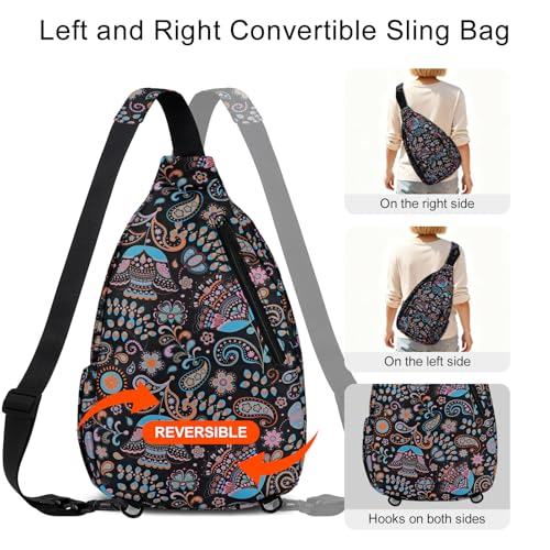 Duryarhall Sling Bag for Women Crossbody Chest Bag Convertible from Left to Right, Water Repellent Gym Backpack, Anit Theft, Paisley - image 2