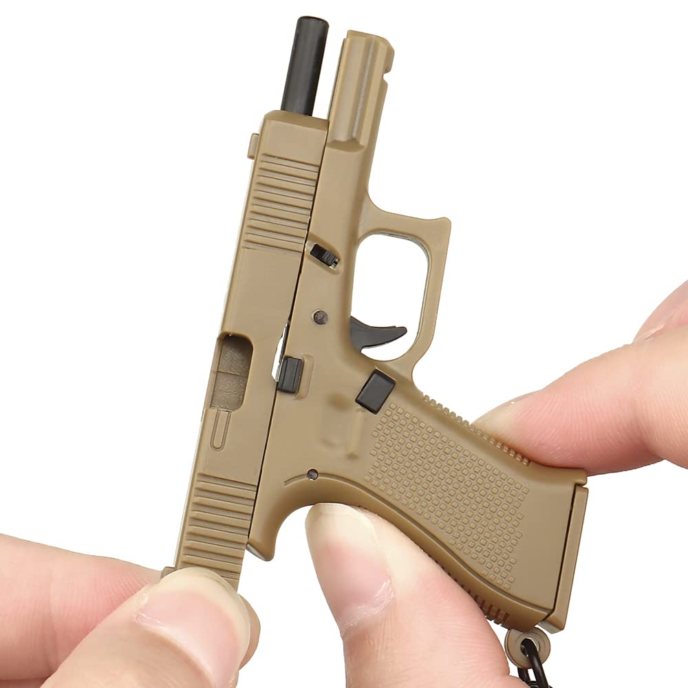 Zhongren G45 Tactical Mini Pistol Keychain 1:4 Pistol Shape Key Chain with Moving Parts Realistic Gun Pistol Keyring Model Pendant Collection Bag Charm for Army Fan Men Boyfriend Gift (Tan)