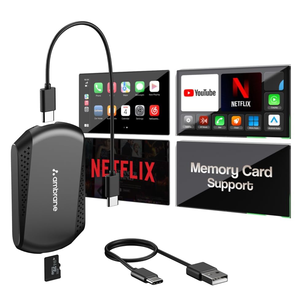 Ambrane 3-in-1 CarPlay & Android Auto Adapter with YouTube, Netflix hotstar Streaming Supported, Converts Wired to Wireless, 4GB RAM + 32GB ROM, Plug &Play, USB-A & Type-C Compatible, TF Card Slot-image-14