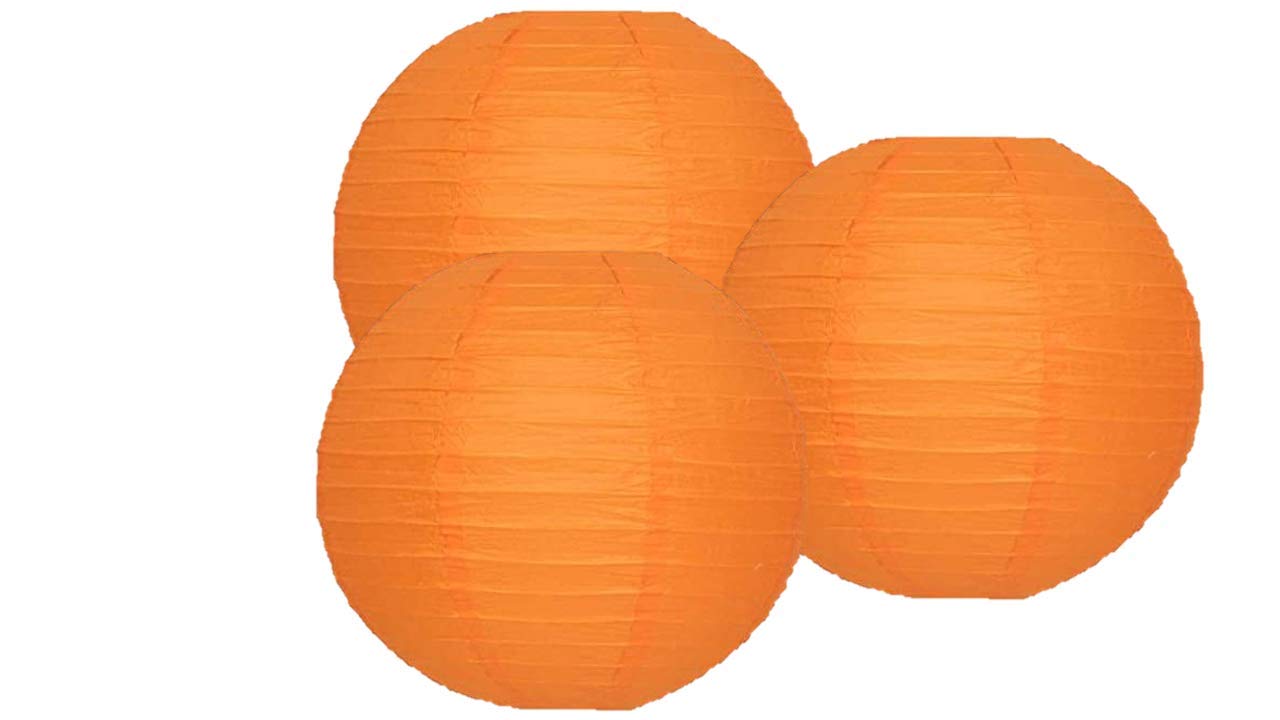 Pack Of 3 Round Paper Lanterns Lamp Wedding Birthday Party Decoration (Orange, 8"/20CM) โ image 1