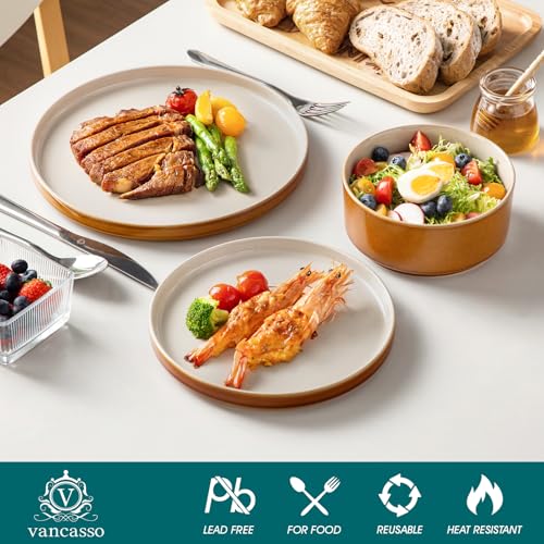 Image of vancasso ONION Ceramic Plates and Bowls Sets, 18 Pieces Grey Dinnerware Sets for Kitchen, Reactive Glaze Dishes Set for 6, Dishwasher and Microwave Safe
