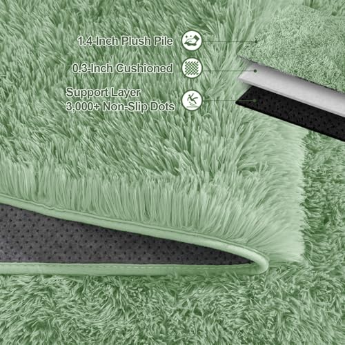 Green Fluffy Rugs for Living Room 4x4 ft - Round Ultra Soft Faux Fur Area Rug - Plush Non-Slip Shaggy Carpet for Bedroom, Kids Boys Girls Dorm Nursery Room