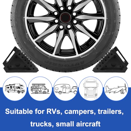 Image of 4 PCS Heavy Duty Wheel Chocks - 8 x 4 x 6 Inch Travel Tire Chock, Rubber Wheel Stopper for Cars, RV Trailers, Camper, Blocks, Trailer Chocks