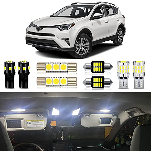 MEALAM White LED Bulbs Package Kit Compatible with Toyota RAV4 2016 2017 2018 2019 2020 2021 Interior Map Dome Light + License Plate Light and Install Tool, 8 Piece