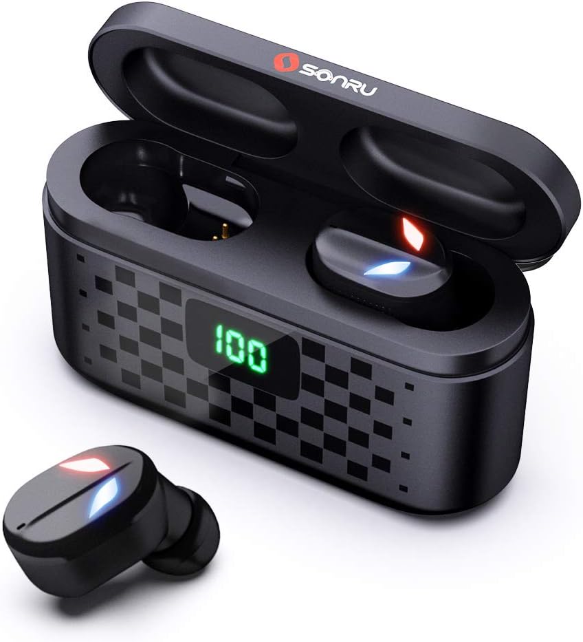 SONRU True Wireless Earbuds, Bluetooth 5.0 headphones Stereo Wireless Earphones In-Ear Earbuds 80H Playtime with 3500mAh Charging Case, LED Display, Touch Control, Noise Cancelling