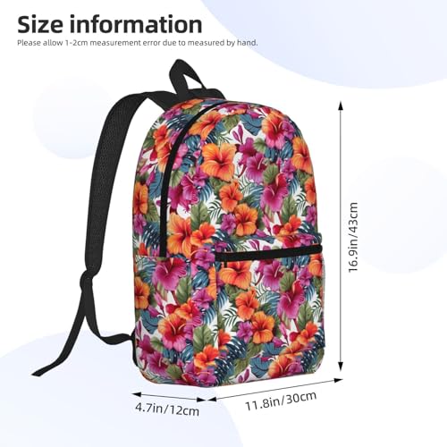 Topical Flowers Palm Leaves Fashionable Daypack 17 Inches Zippers Backpack Double Shoulder Bag for Women Men2