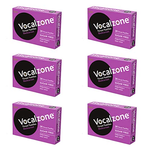 Vocalzone Throat Pastilles Blackcurrant Sugar Free 6 Packs 24- for Sore Throats and Hoarseness When Overusing Your Voice. Produced and Sold in The United Kingdom Since 1912.