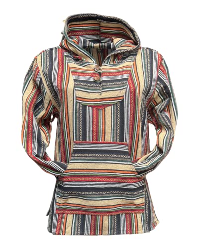 Ethnique Mode -Chaqueta étnica tradicional nepalí hippie estilo mexicano con capucha Gheri mezcla de algodón, Multicolor, M Cover