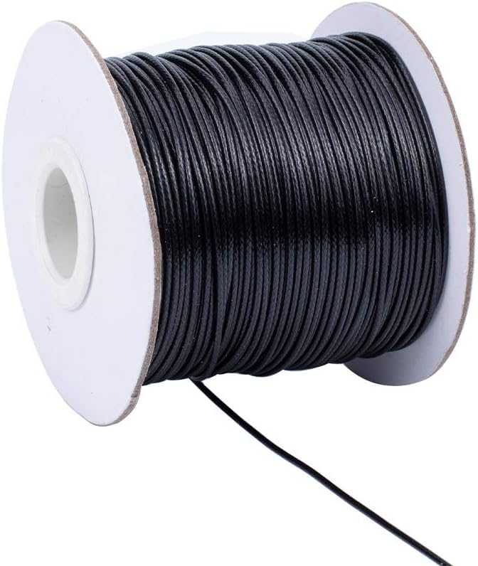 Image of Dhruv Crafts 2mm Thick Cotton Wax Thread Cord for Embroidery, Bracelet Making, Jewelry Making, Macrame, Crafting Supplies, Dori Rope, Black Color, 20 Meter Professional Spool, 1 Count