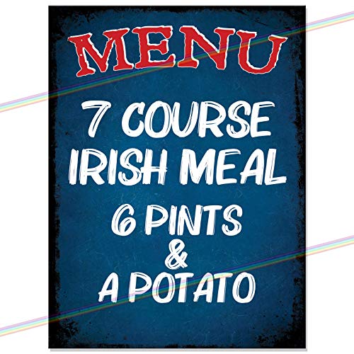 Irish Menu Metal Bar Sign Funny Logo Father's Day ManCave Tin Retro Hanging Wall Plaque Vintage Kitchen Shed Garage Garden Bar Made UK Small (15cm x 10cm)