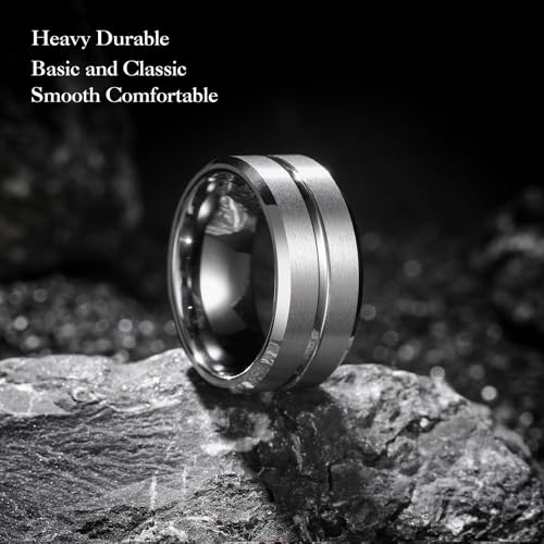 Image of King Will Tungsten Carbide Wedding Band for Men Women-6 /8 /10mm Width Multicolor Available with Grooved Center Wedding Ring Suitable for Work, Gym Comfort Fit Size 4-16