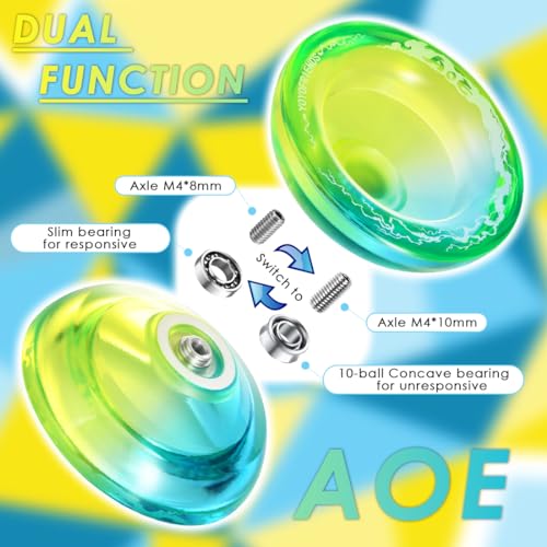 7YO Professional Responsive Yoyo for Beginners, Fingerspin Yoyo for Kids, Dual Purpose Yo-yo AOE Tug Return with 10 Strings, Bag, KK Bearing, Axle, Bearing Removal Tool (Blue Yellow) - Thumbnail 2