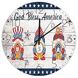 Wanduhr aus Holz, analog, rund, nicht tickend, Gott segnen, Amerika...